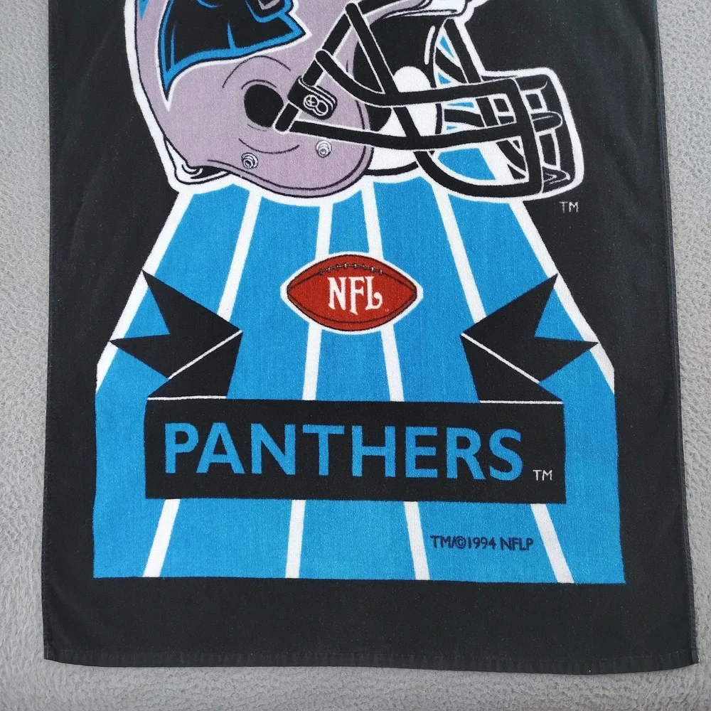 Vintage Carolina Panthers Towel NFL Football Black Blue Cotton 90s Beach Bath